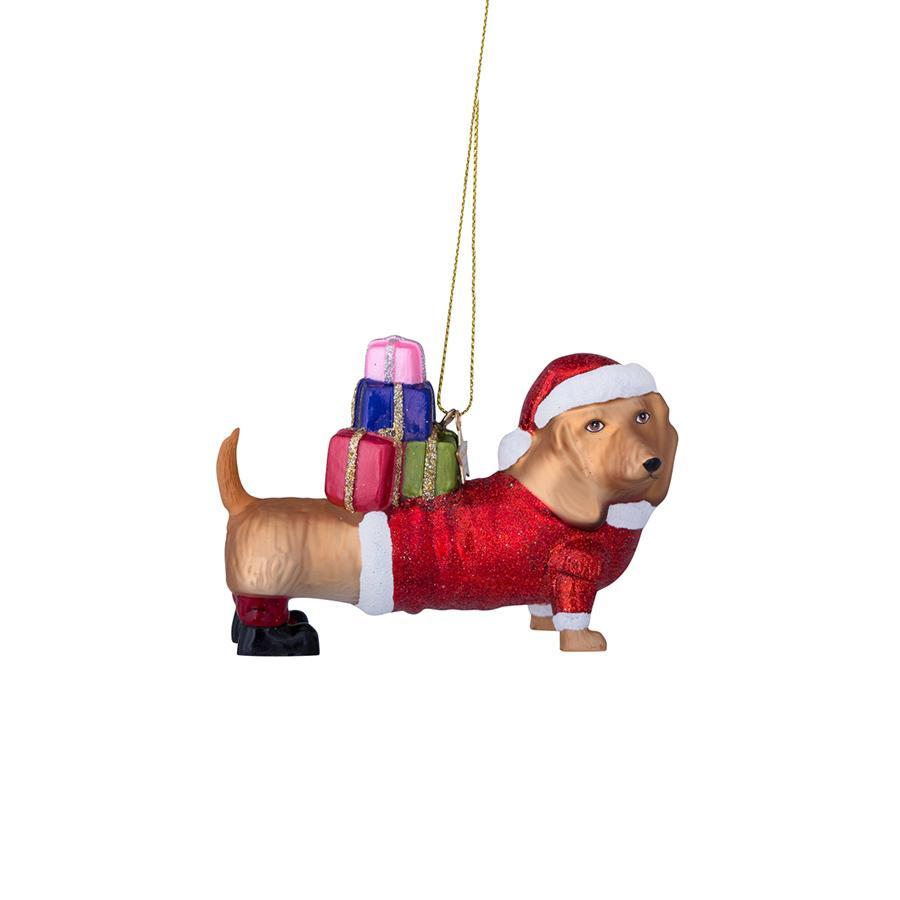 본델스 Ornament glass red Santa dachshund w/gifts H7.5cm