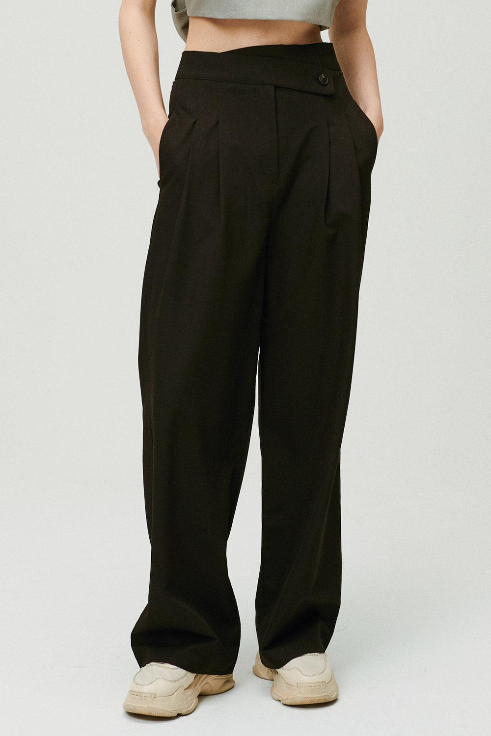 Nova Wrap Front Wide Leg Pants - S/M / Black