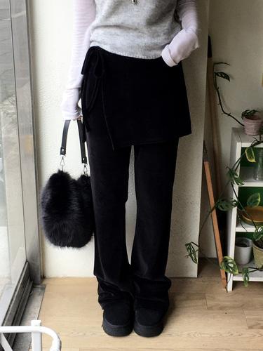 유리에 헤이즈 벨로아 랩 팬츠 set - 2color (치마바지/부츠컷팬츠/치마세트/리본/데일리/겨울팬츠)