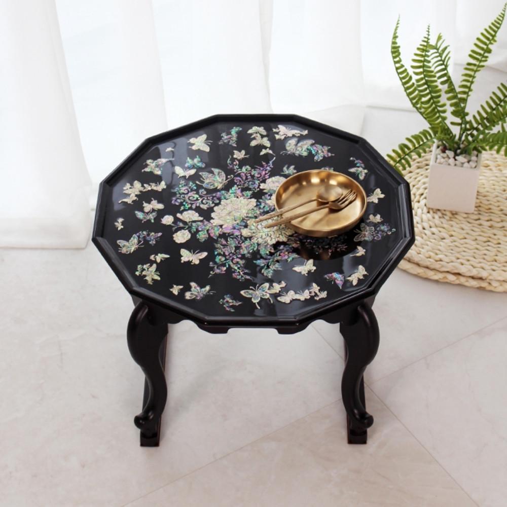 고급 자개상 목단꽃나비 12각 호족반 자개찻상 39센티 개다리소반 밥상 테이블 나전칠기