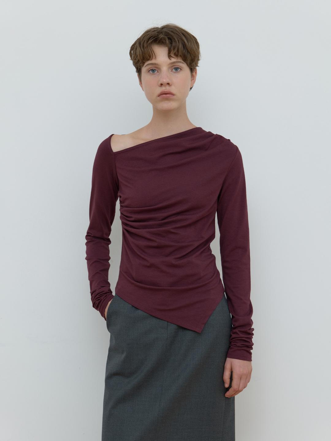 [1차 리오더] ASYMMETRIC SHIRRING TOP_WINE