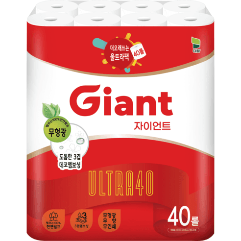 자이언트 울트라 40 펄프 대용량 40롤 화장지, 40개입, 1개 - 고급롤화장지(3겹이상) | 쿠팡