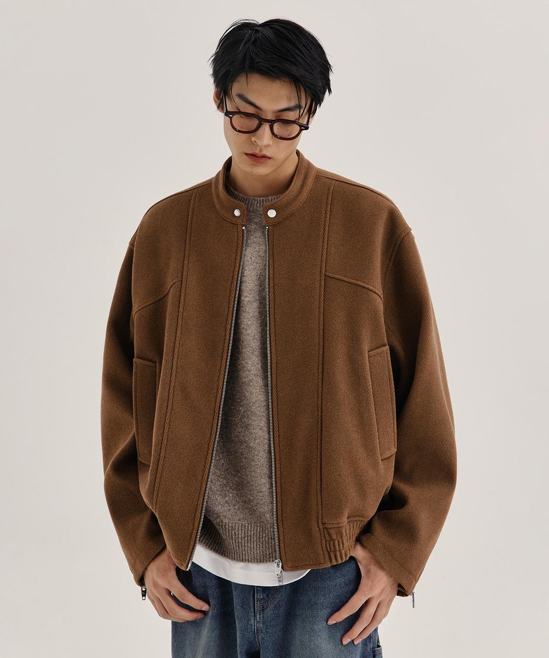 울 숏카라 블루종_브라운