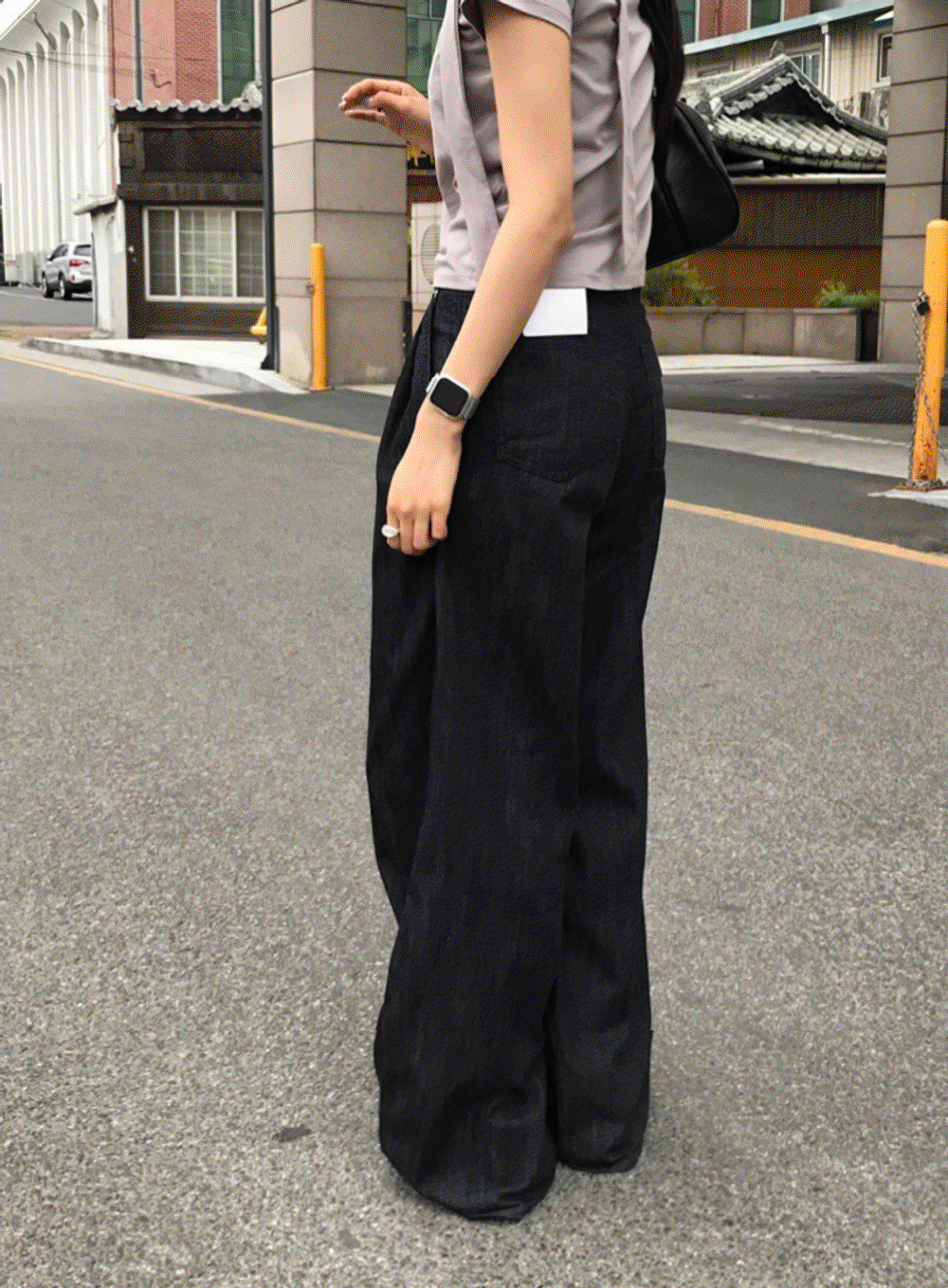 맥시 핀턱 와이드 데님팬츠