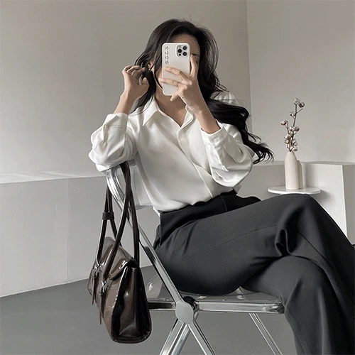 [도톰/겨울기본템👜] 가나다란 데보 히든버튼 겨울 도톰 쉬폰 기본 오피스룩 데일리 면접 블라우스 3color