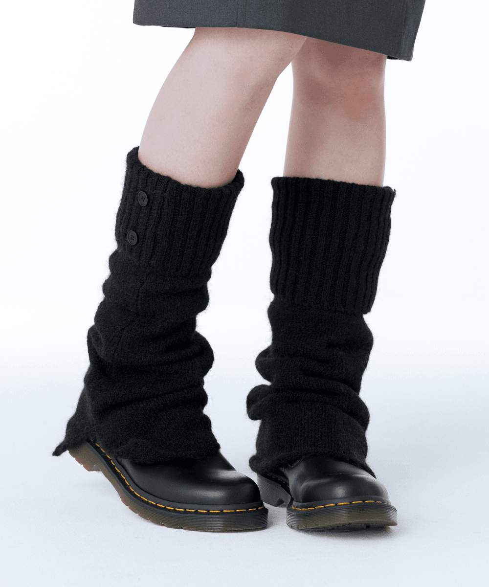 Button knit leg warmer BLACK