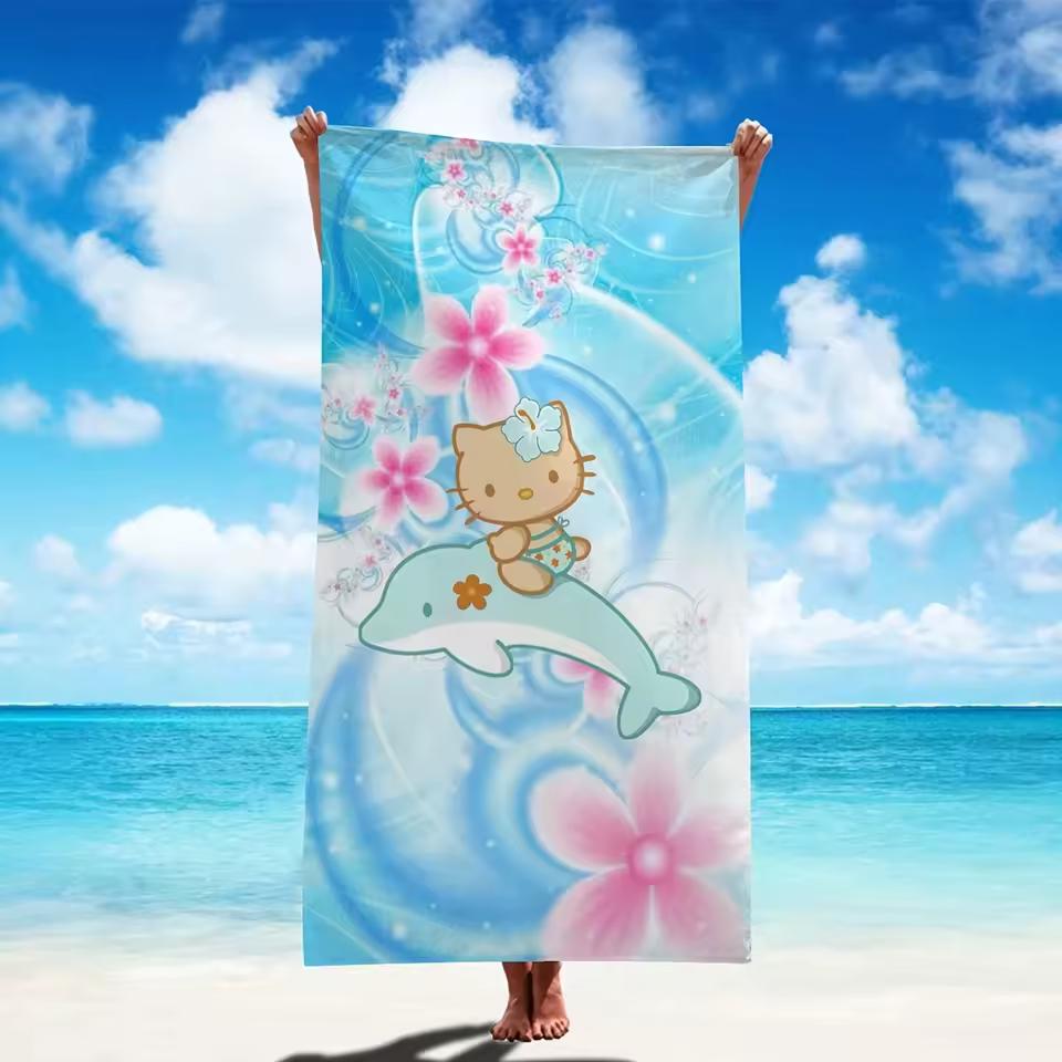 1pc Sanrio 헬로 키티 슈퍼 소프트 비치 타월 귀여운 만화 프린트 카와이 애니메이션 디자인 크리스마스 장식 생일 선물