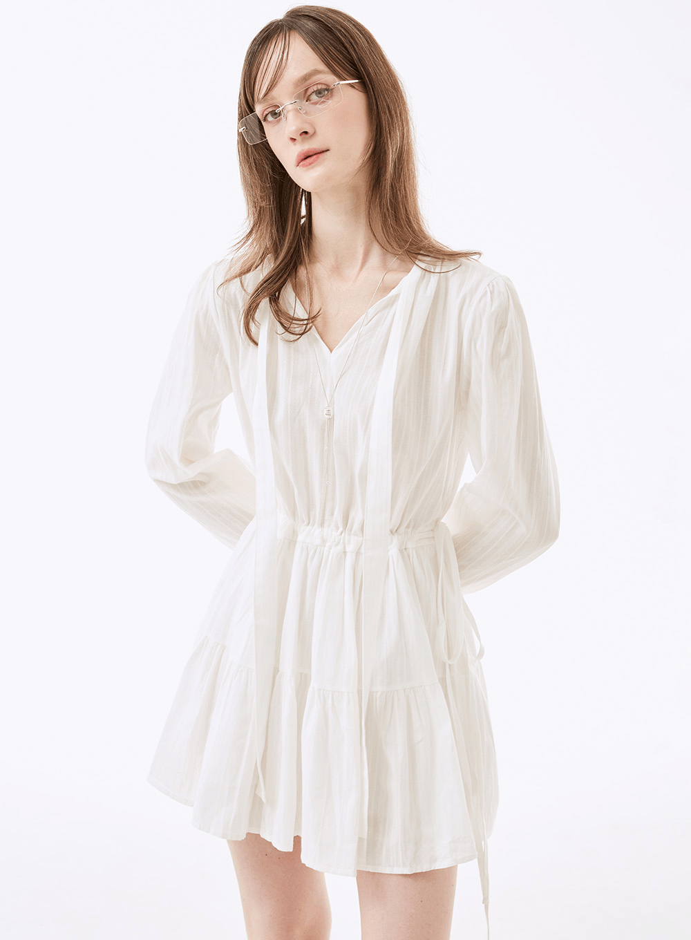 레일 스트링 셔츠 미디 원피스