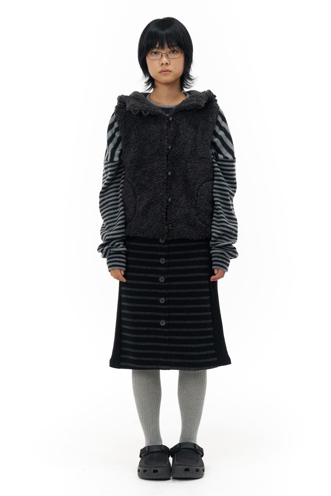 Stripe Button Knit Skirt_Black