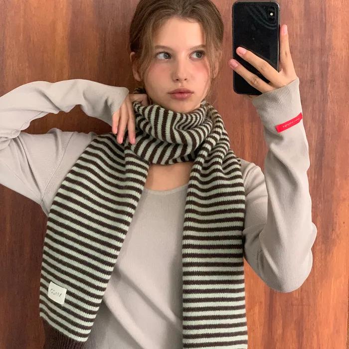 [선물포장]스트라이프 니트 머플러 (mint choco)