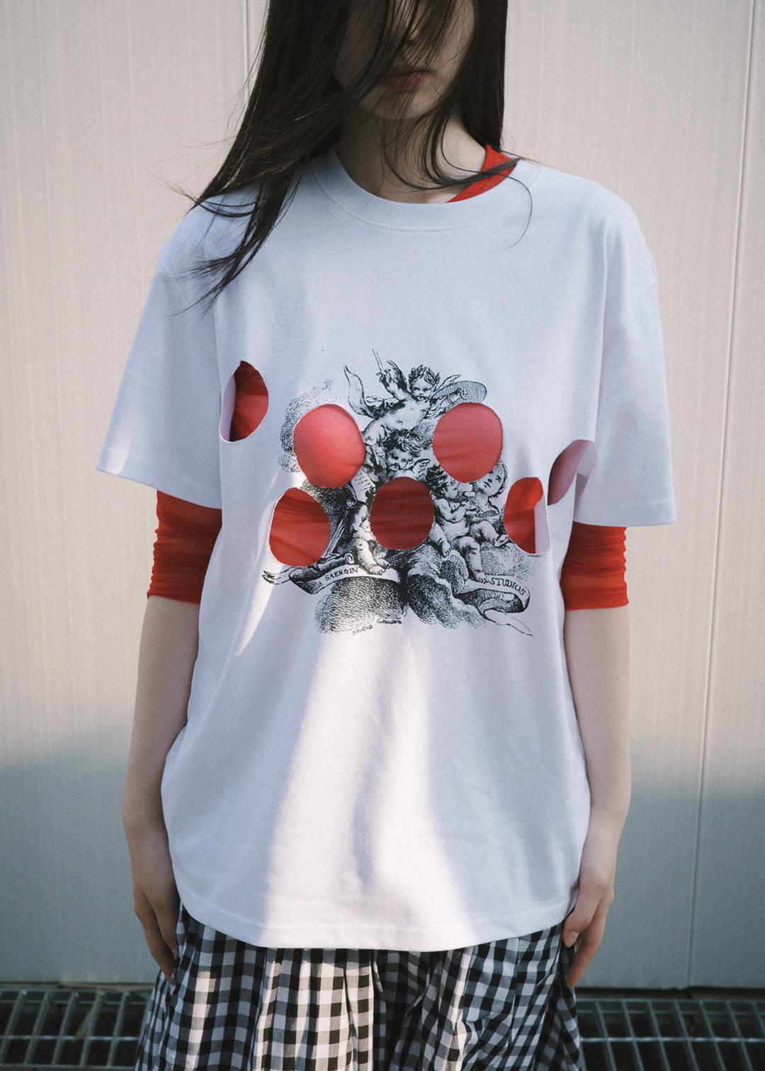 [7/4 출고] CUT-OUT LOVE & PEACE TSHIRT - WHITE