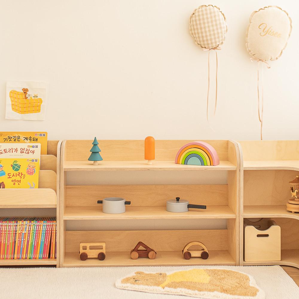 교구장 3단 자작나무 원목 유아 책장