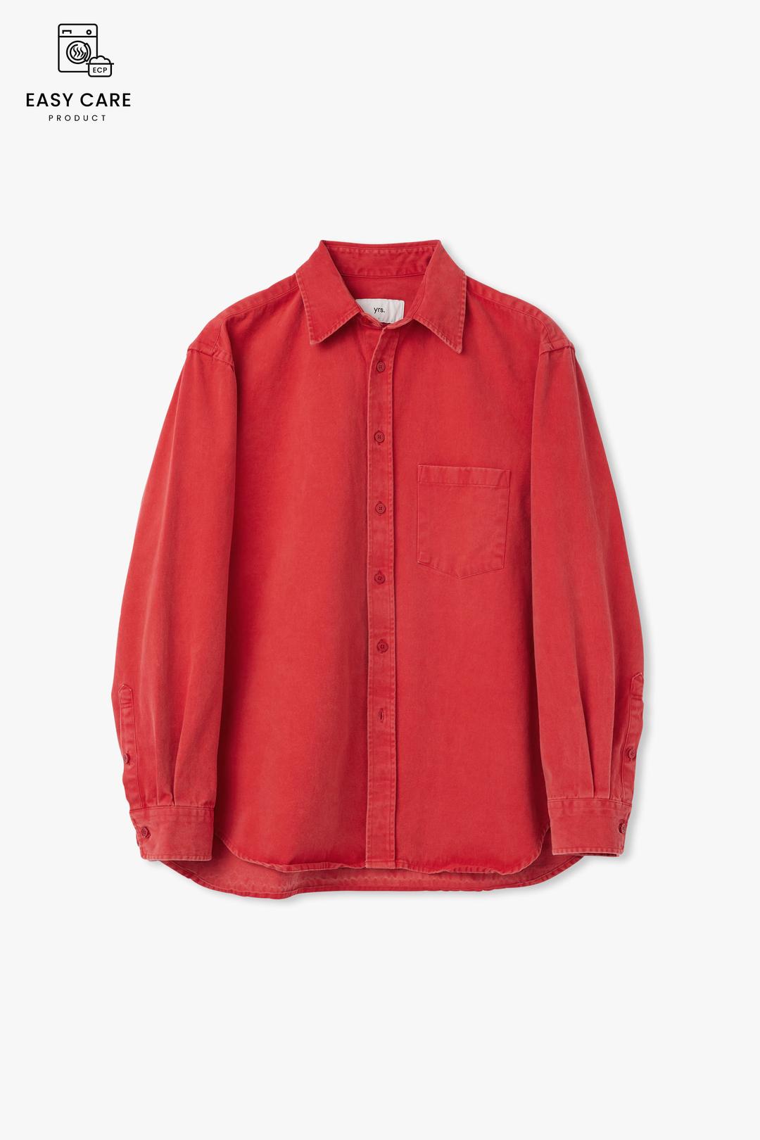 DUSTY RED YRS POIKA COTTON DRILL WASHED SHIRT CLASSIC FIT (ECP GARMENT PROCESS)