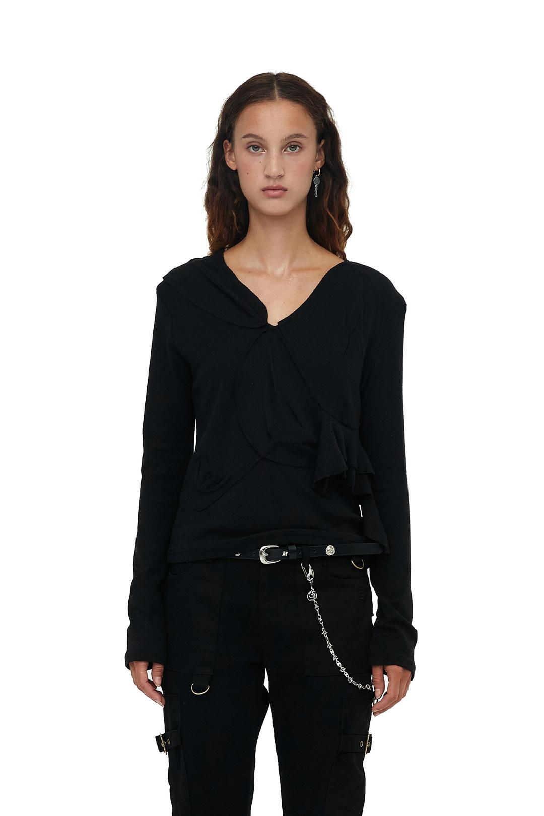 MUSIC NOTE FRILL TOP / BLACK