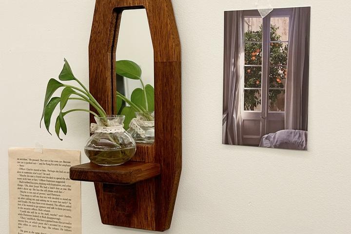 빈티지 소품 옥타곤 원목 벽거울촛대 (꼭꼬핀/사진 포스터 증정)