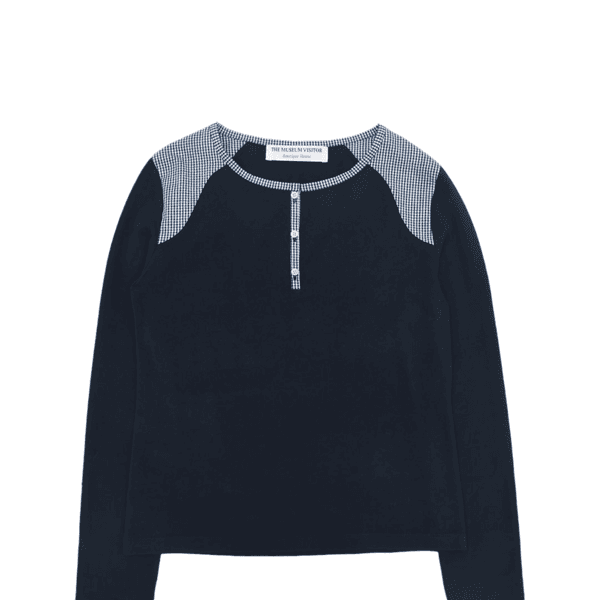 CHECK MIXED HENLEY NECK T-SHIRT (NAVY)