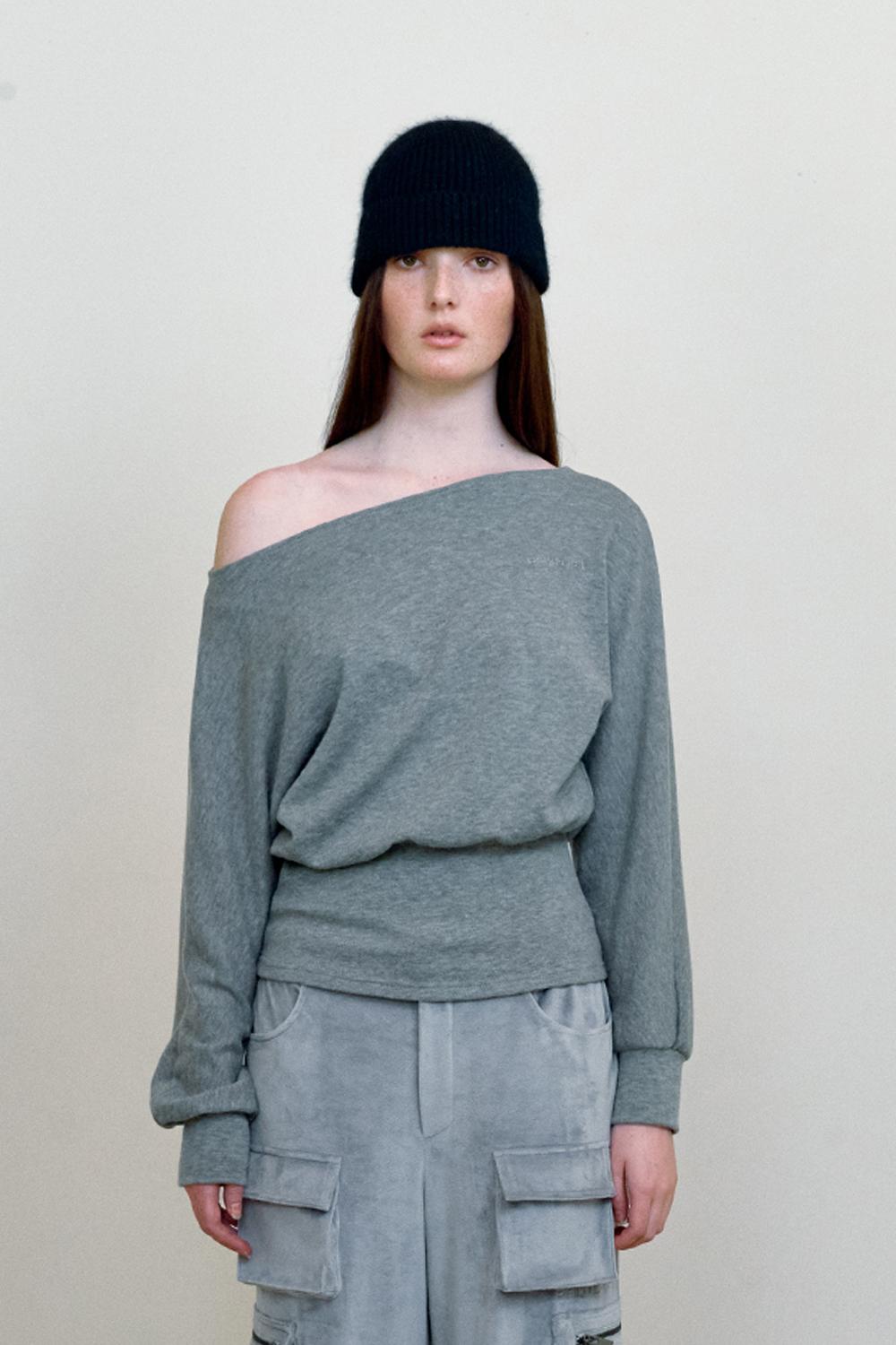 Logo Off-Shoulder T-shirt-Grey
