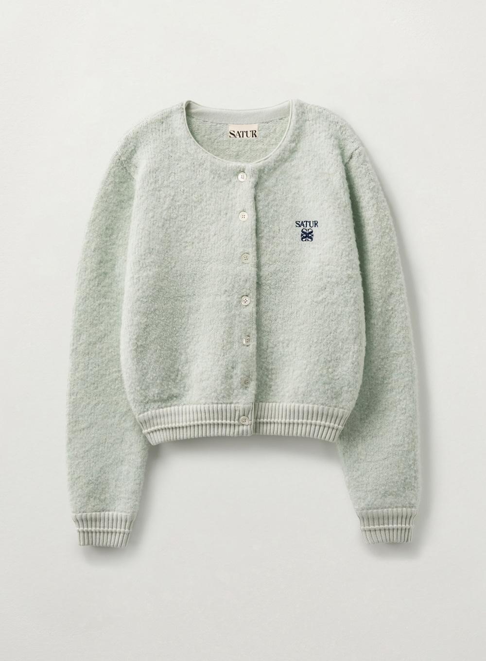 (W) Boucle Crew Neck Cardigan - Mint