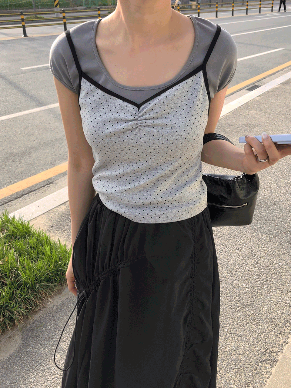 코드 도트 셔링 슬리브리스(2color)