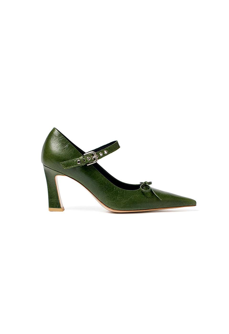 BUCKLE POINTY HEELS, GREEN