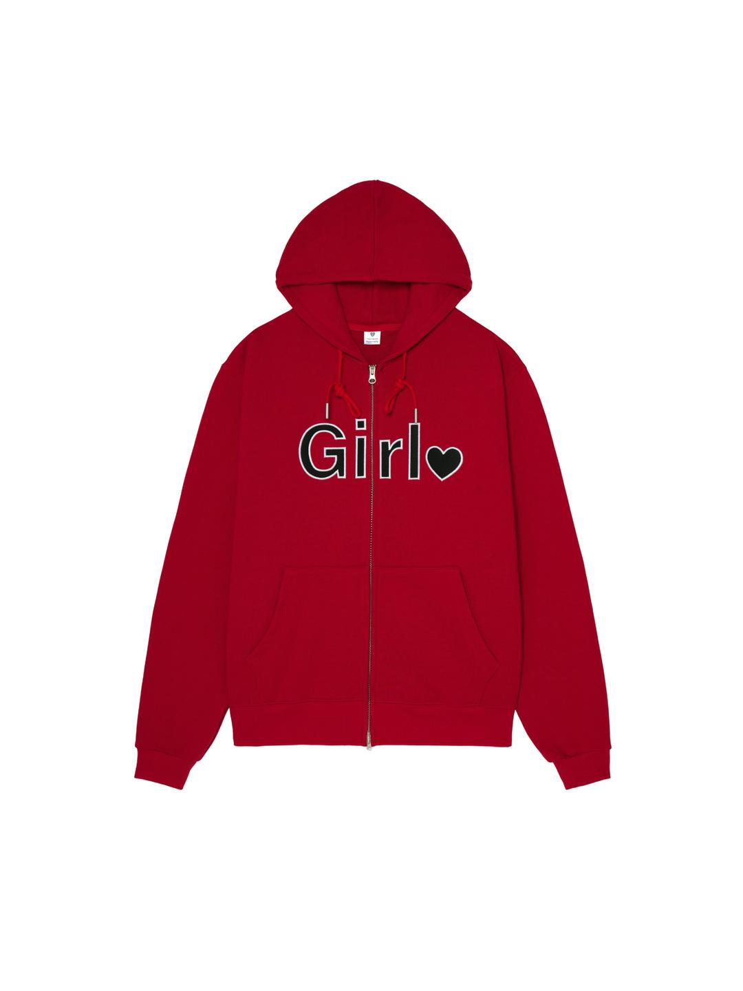 Girl zip-up hoodie - Red (걸 후드 집업 레드)