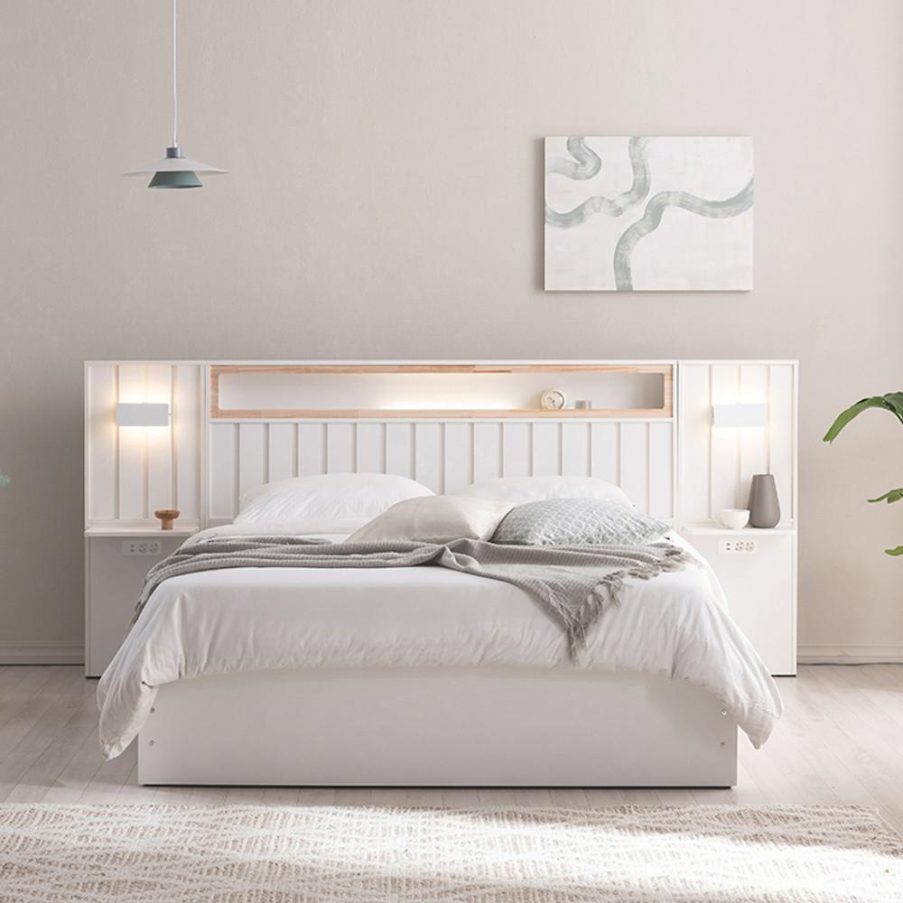 [메가세일] 단독 특가 / 삼익가구 히노 호텔식 편백나무 LED 조명 수납 호텔 침대 헤드 프레임 슈퍼싱글 퀸