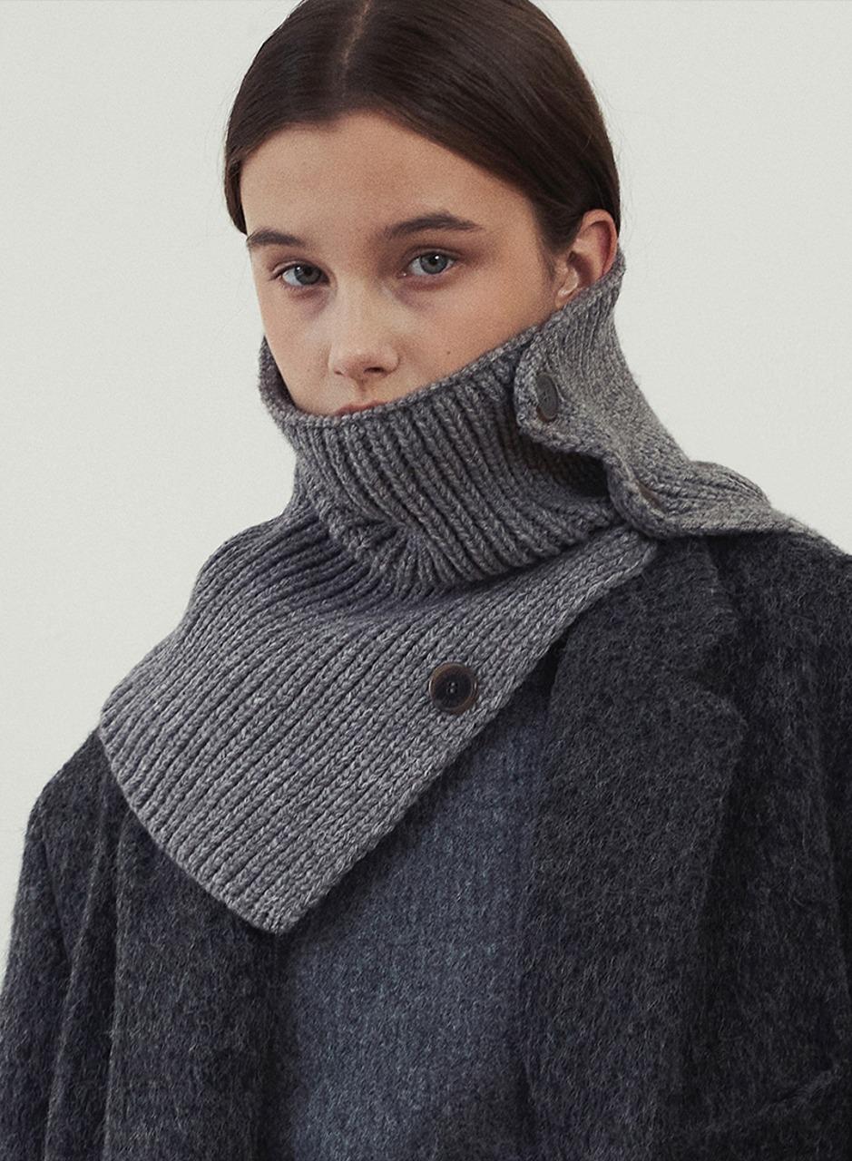 버튼 포인트 니트 넥 워머 - 2컬러
