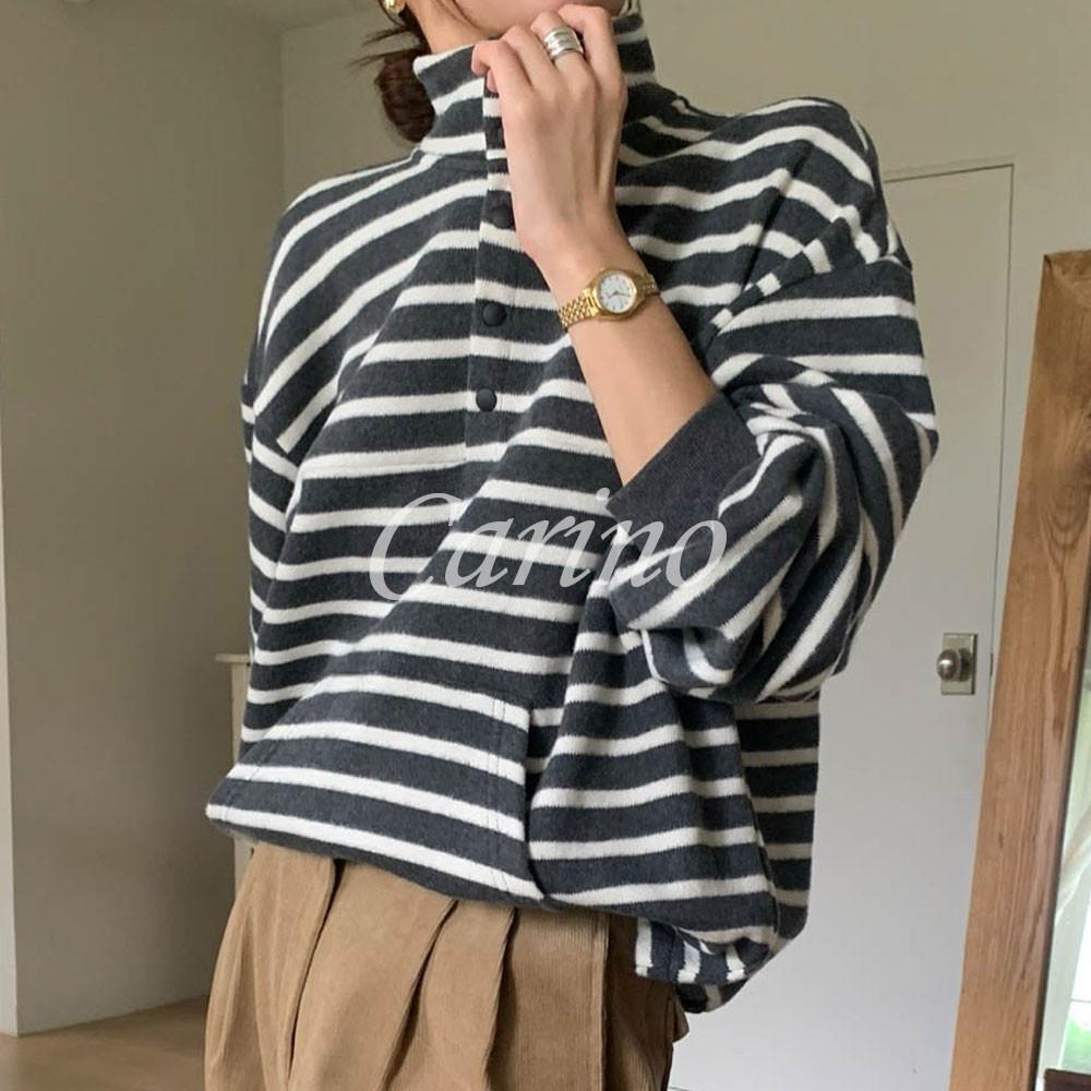 (당일/무료배송) 아잉 파파 맨투맨 니트 아노락 반집업 스트라이프 areing (3color)