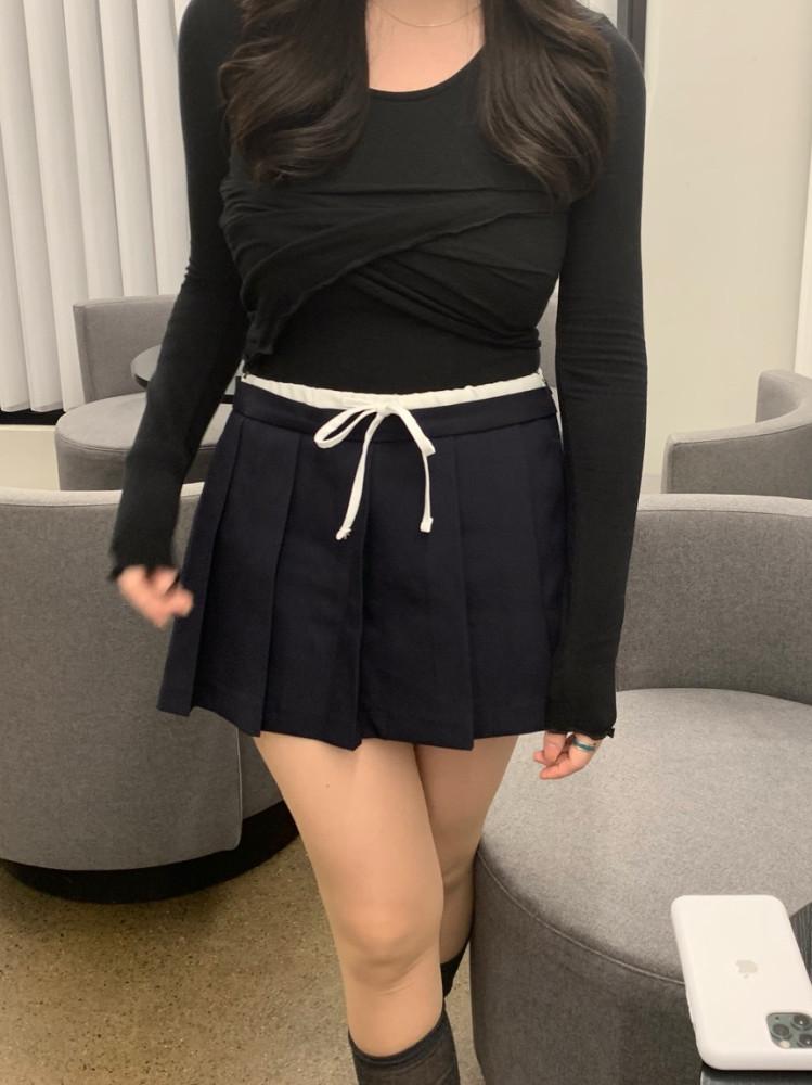 플리츠미니스커트 미니 밴딩 리본 플리츠치마바지 : 다이앤 Diane