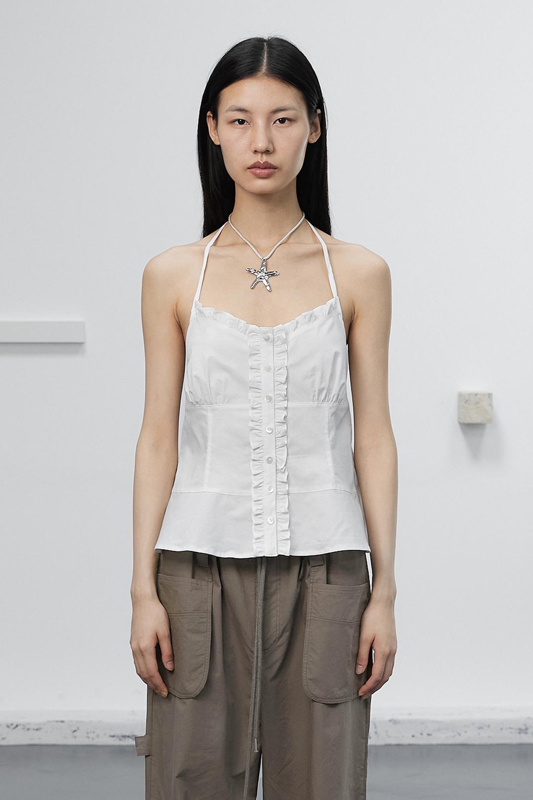 FRILL HALTER PEPLUM BLOUSE / WHITE