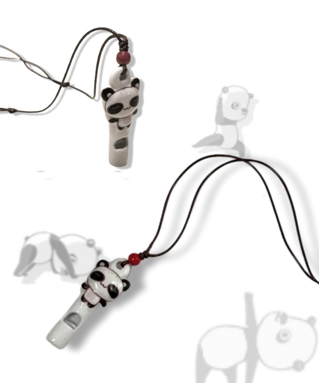 히피와이 판다 도자기 호루라기 목걸이 가죽 끈 줄