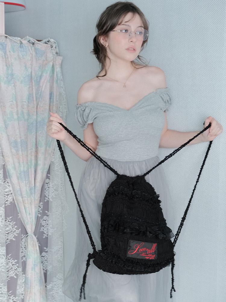 Lace string bag_black