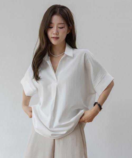 [2PACK]에손 반오픈 브이 블라우스