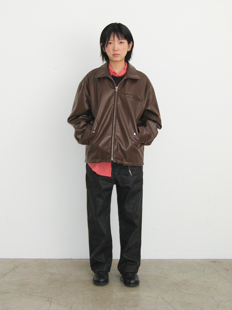 [PLZPROJECT]VEGAN LEATHER JACKET NON-WASHING, BROWN