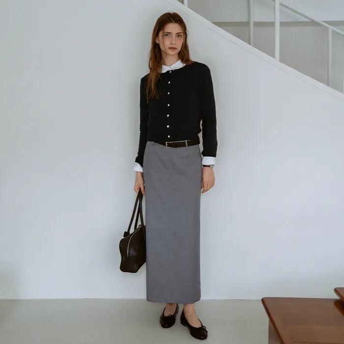[2차 리오더]Stitch H-Line Long Skirt[LMBESPSK5407]-Gray