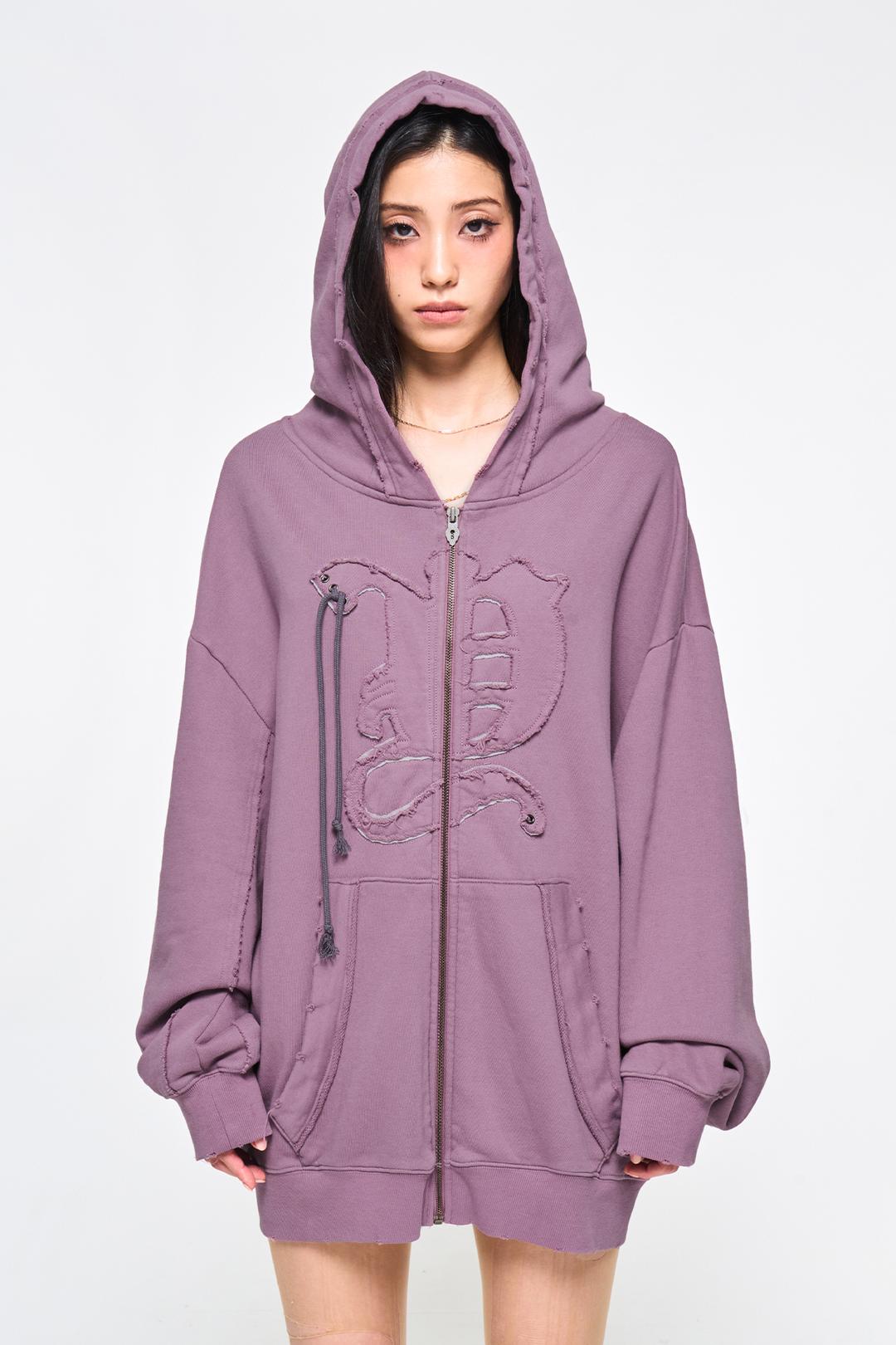 BACK TIE DETAIL ZIP-UP PURPLE