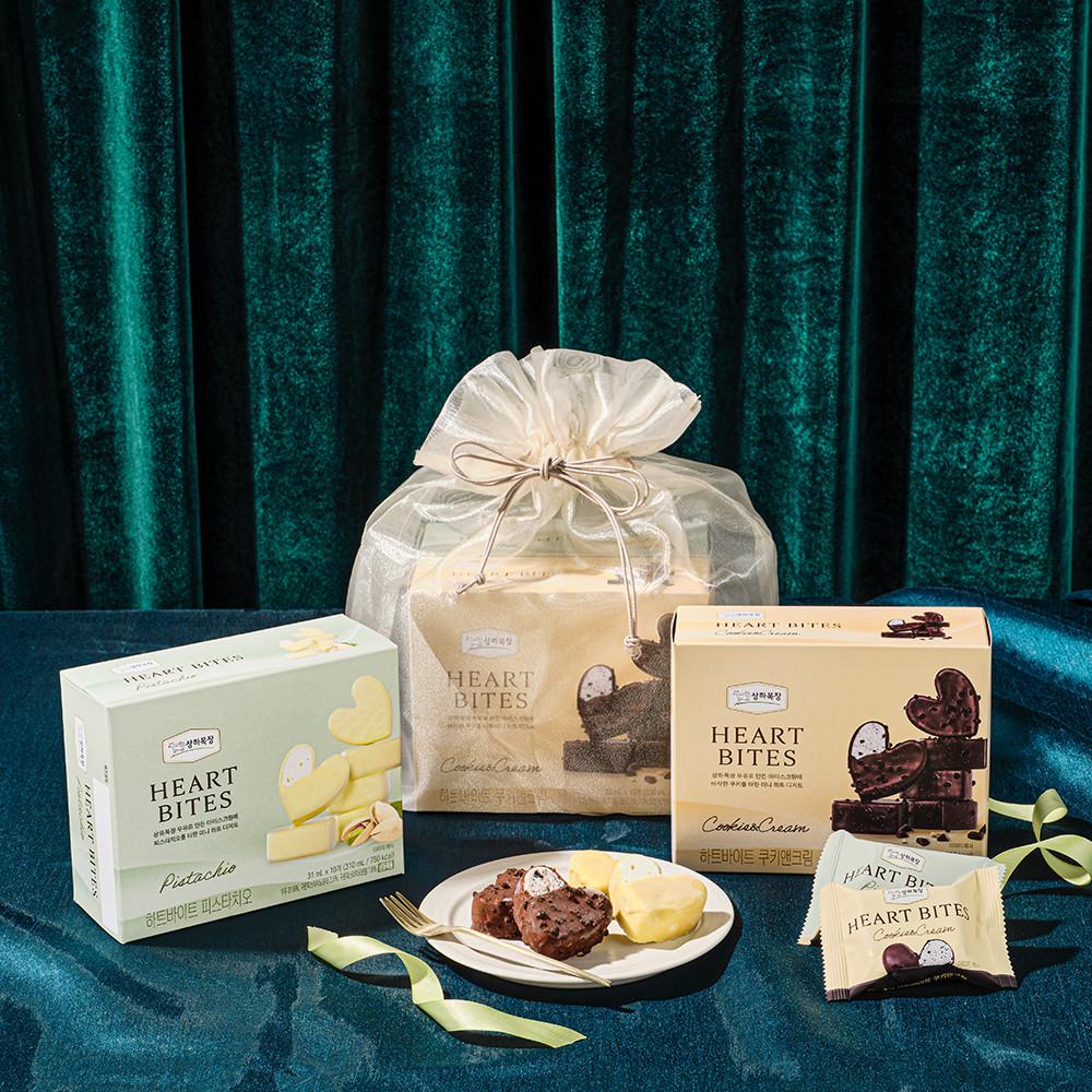 [선물세트] 상하목장 하트바이트 선물세트(쿠키앤크림/피스타치오 각10개)(총20개)) [공단주머니 증정]_냉동