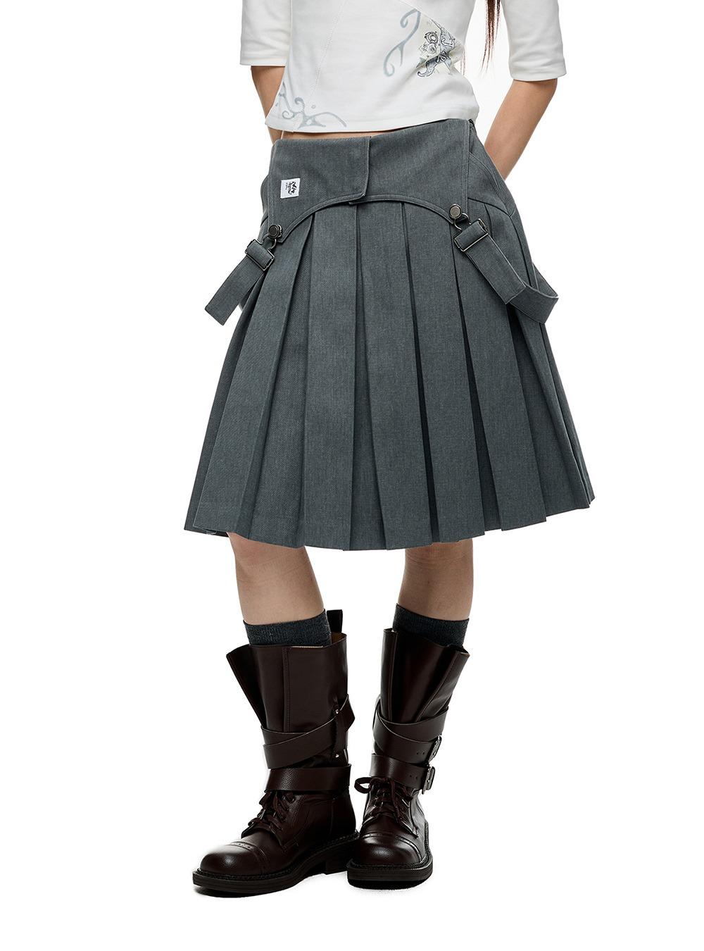 Modern Belted Pleated Midi Skirt