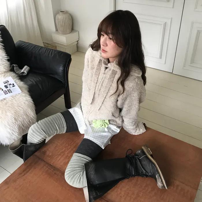 TIE SET COZY BOUCLE KNIT ZIP-UP_OATMEAL