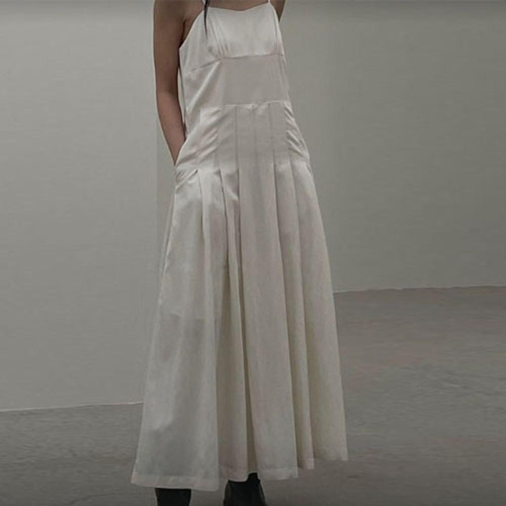 슬립 롱 원피스 (2컬러) 여성용 플리츠 끈 맥시 봄 나시