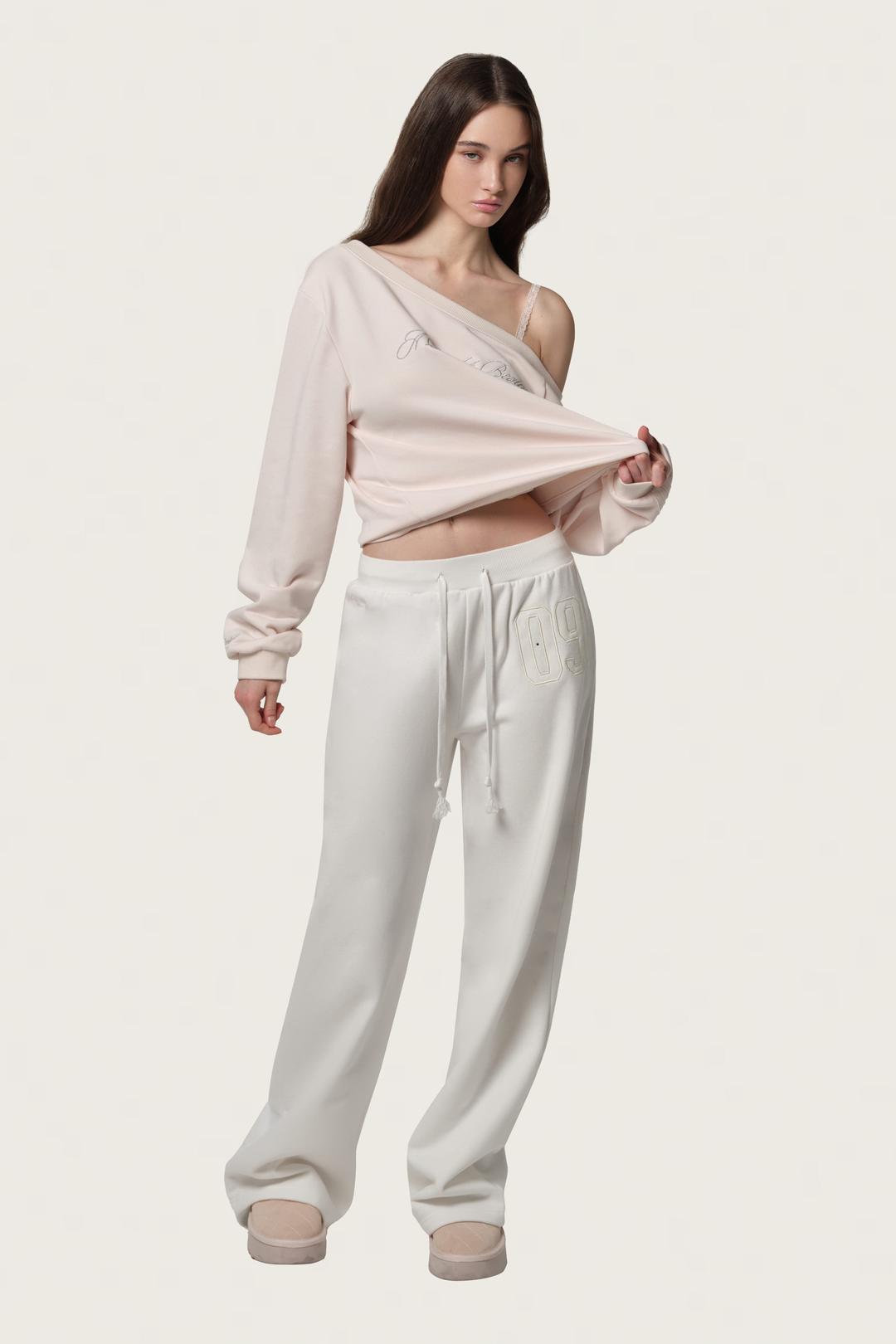 09 Numbering straight pants, White