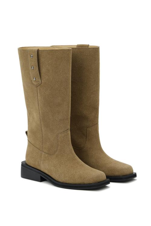 DEINET NATURAL SUEDE BIKER BOOTS IN BEIGE