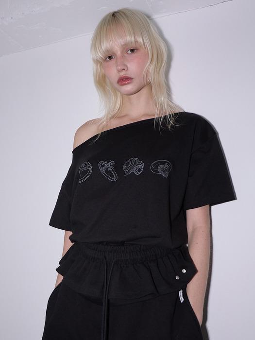 Ring Graphic One Shoulder Tee Black