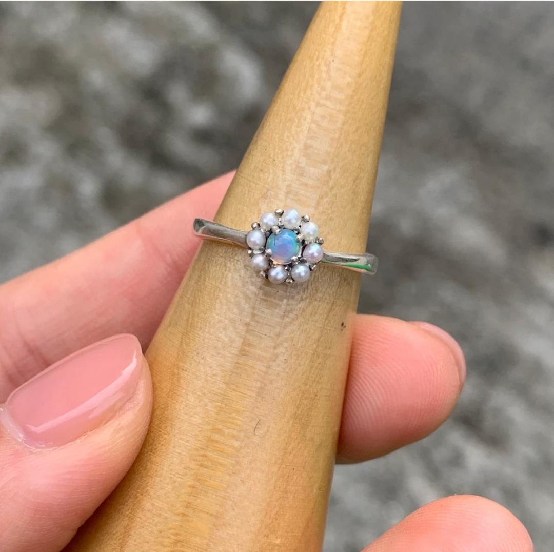 opal & micro seed pearl ring
