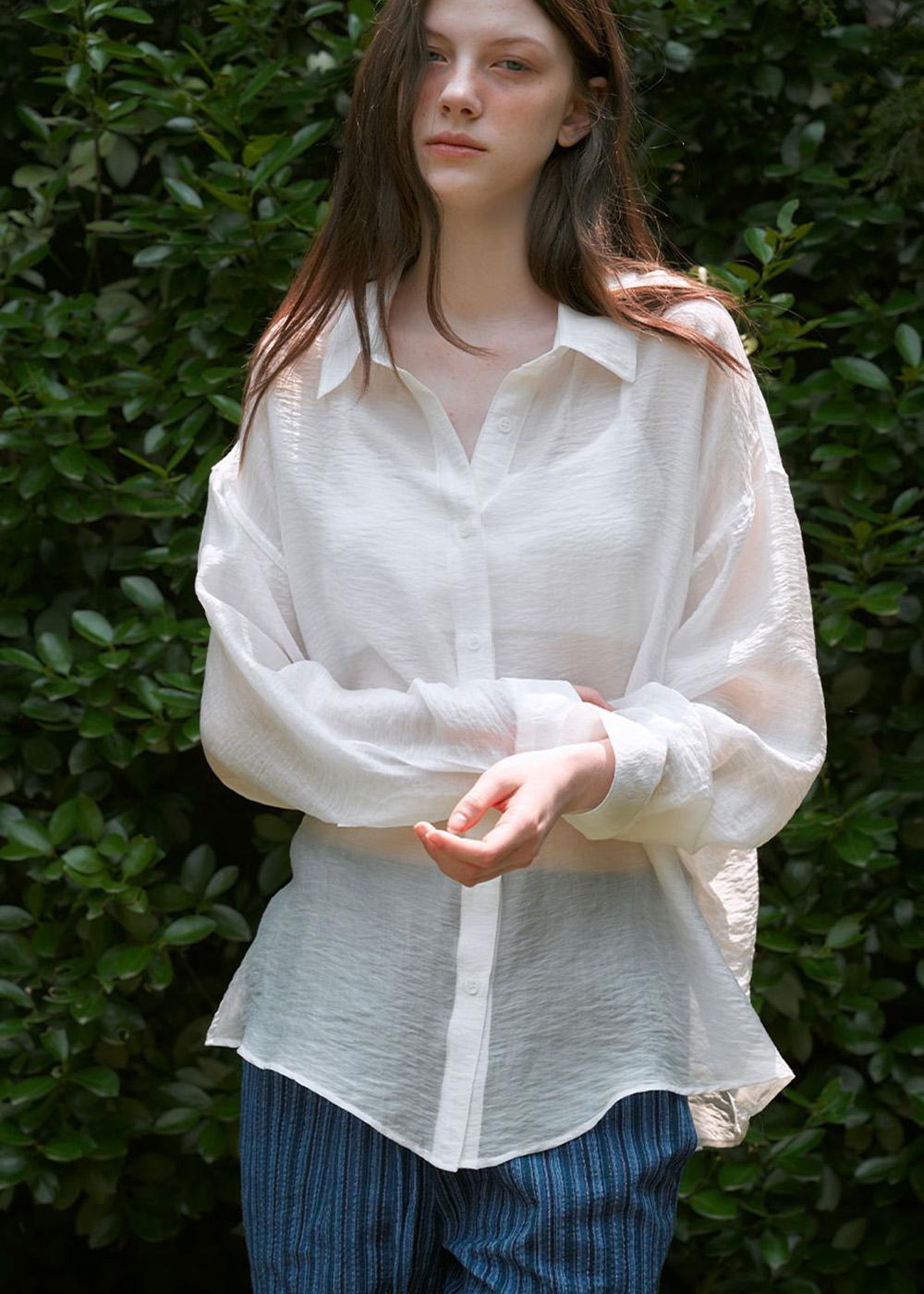 See-Through Loose-Fit Shirt (White)