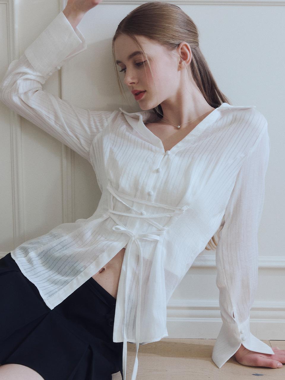 코르셋 스트라이프 셔츠 white