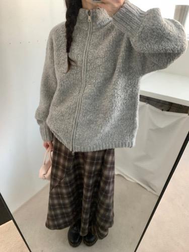 boucle knit zip up