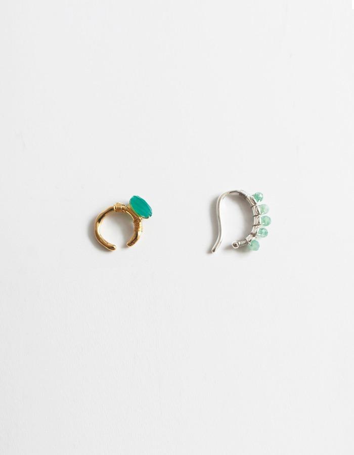 suzuran) Green quartz earcuff (curve / ring)