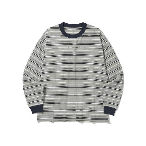 ROUND PATCH LONG SLEEVE T-SHIRTS [Stripe / Navy]