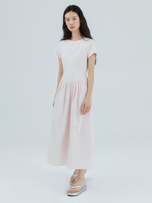 Round Shirring Dress, Pink